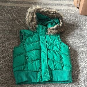Aeropostale Green Puffer Vest with Faux Fur Hood